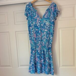 Lilly Pulitzer Teal Floral & Pink Shell-Print Dress